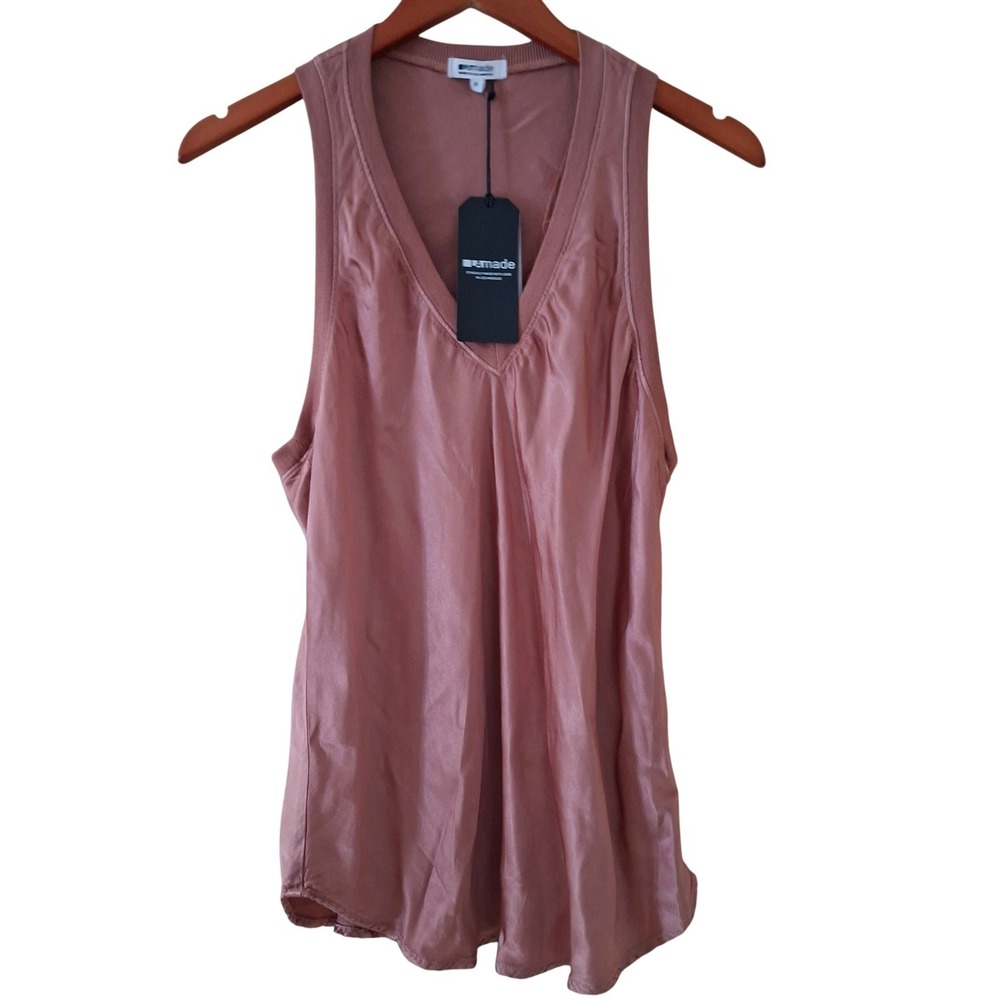 LAmade Bridget Silky Tank Top M  Rose NWT V-Neck Sleeveless Ribbed Trim medium